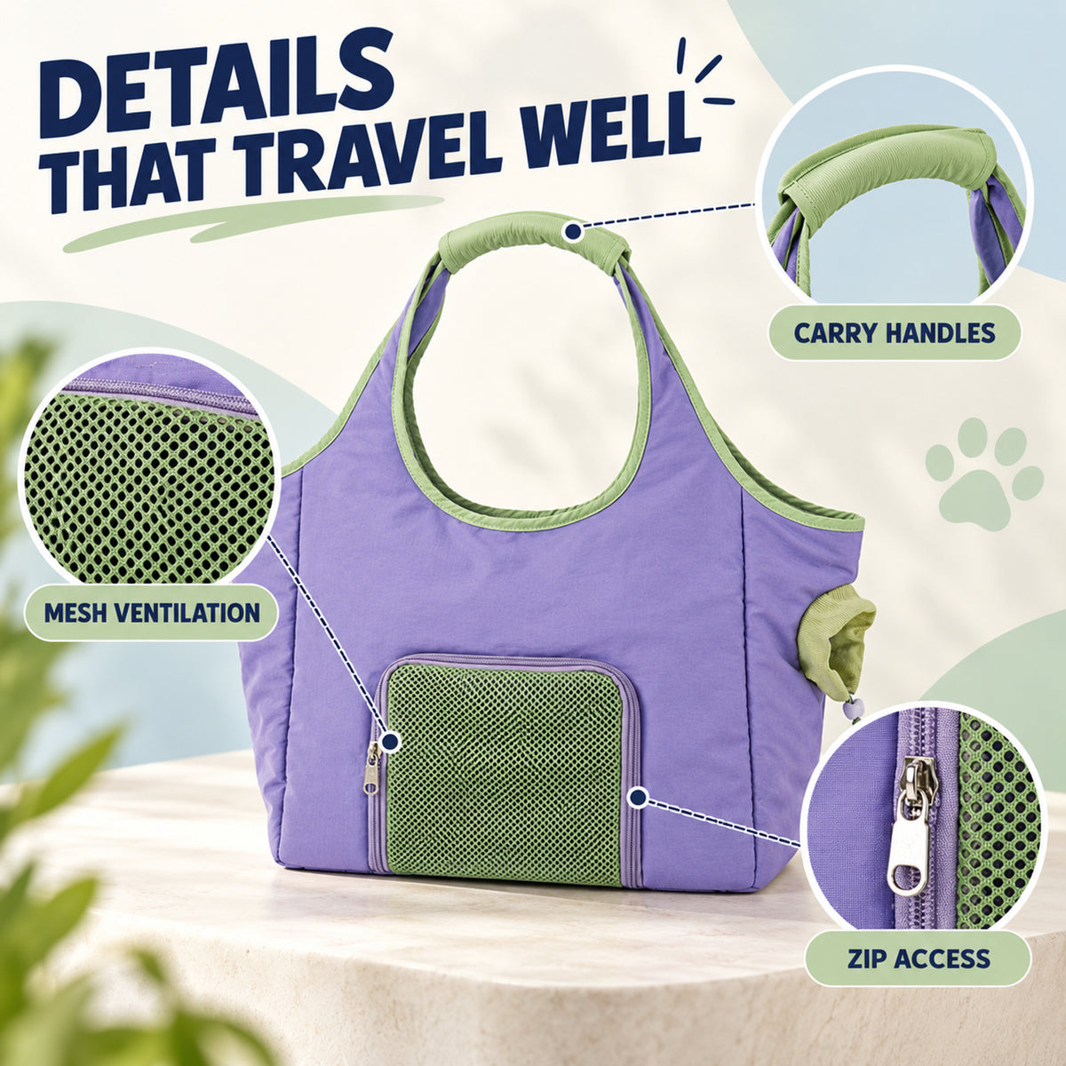 Purple Nylon Pet Travel Carrier, By GAVPEPY image 3 - 02-Design-Details.jpg
