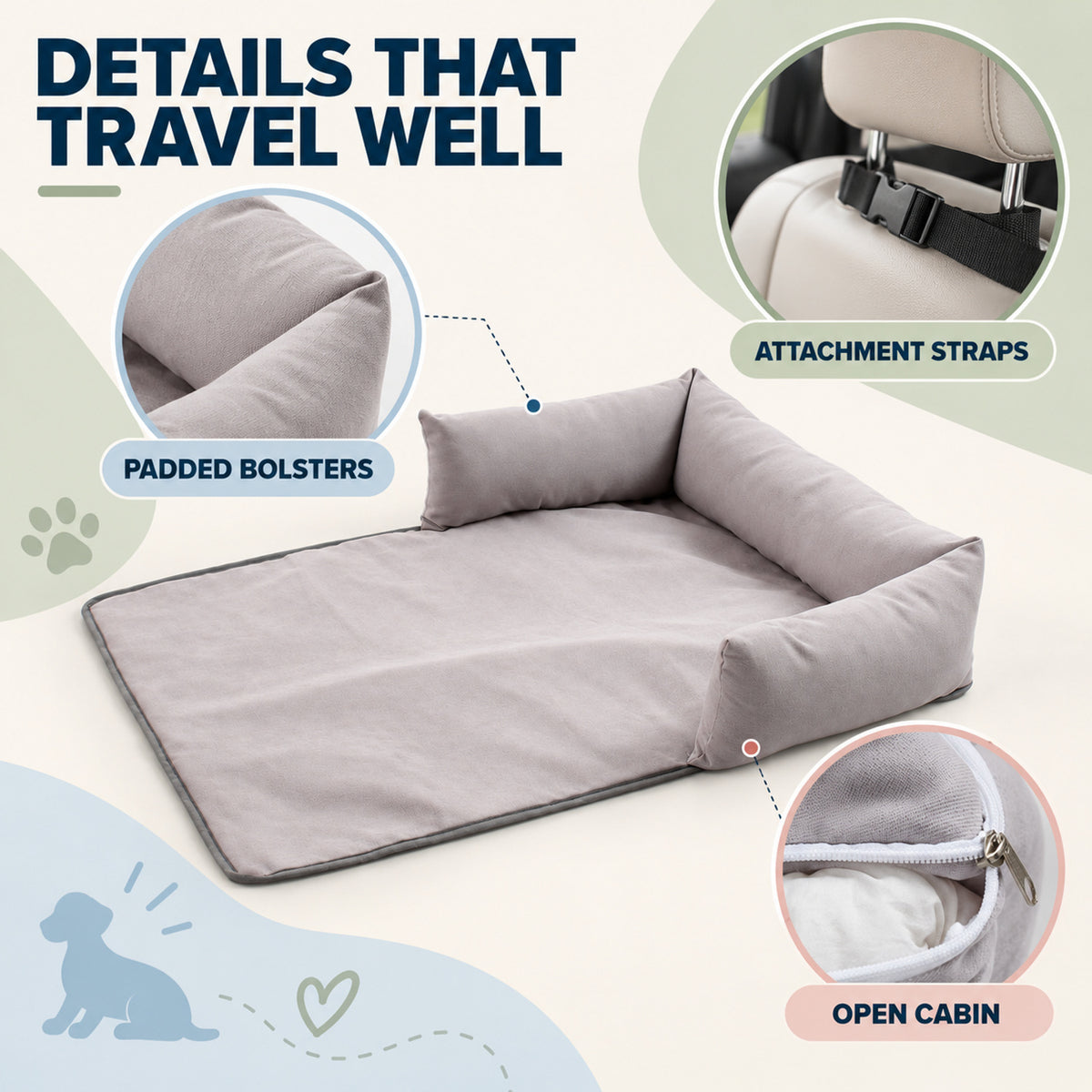 Pet Car Seat and Travel Bed, 3 Colors & 2 Sizes, By GAVPEPY image 3 - 02-Design-Details.jpg