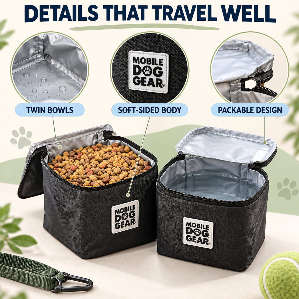 Foldable Oxford Fabric Double Pet Travel Bowl, By GAVPEPY image 3 - 02-Design-Details.jpg