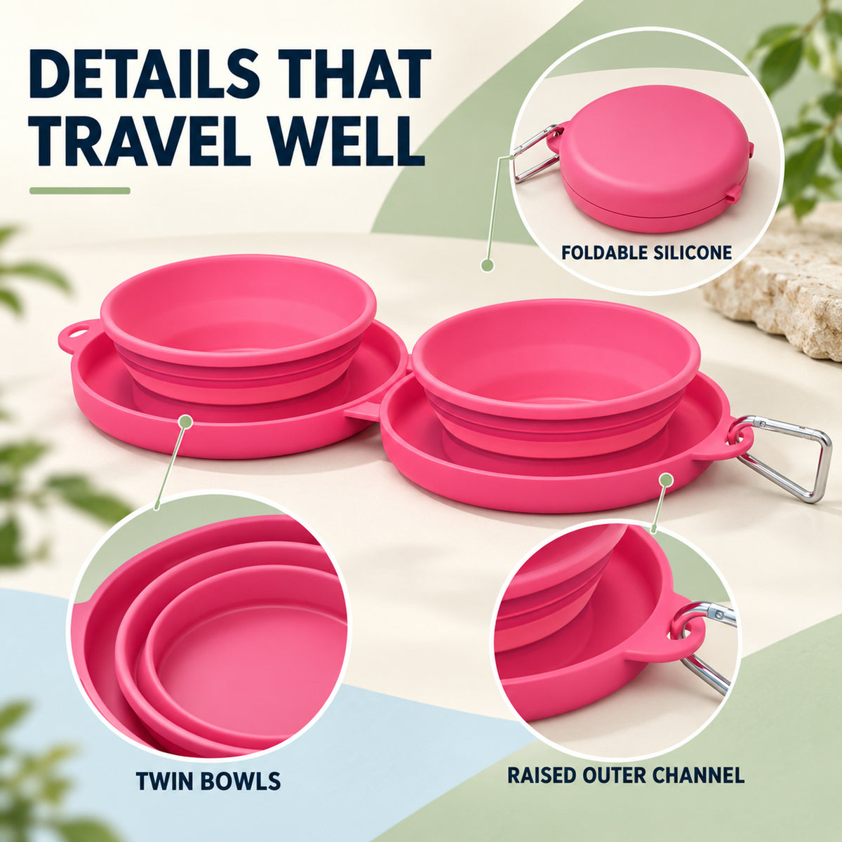 Foldable TPE Double Pet Travel Bowl, 2 Colors, By GAVPEPY image 3 - 02-Design-Details.jpg