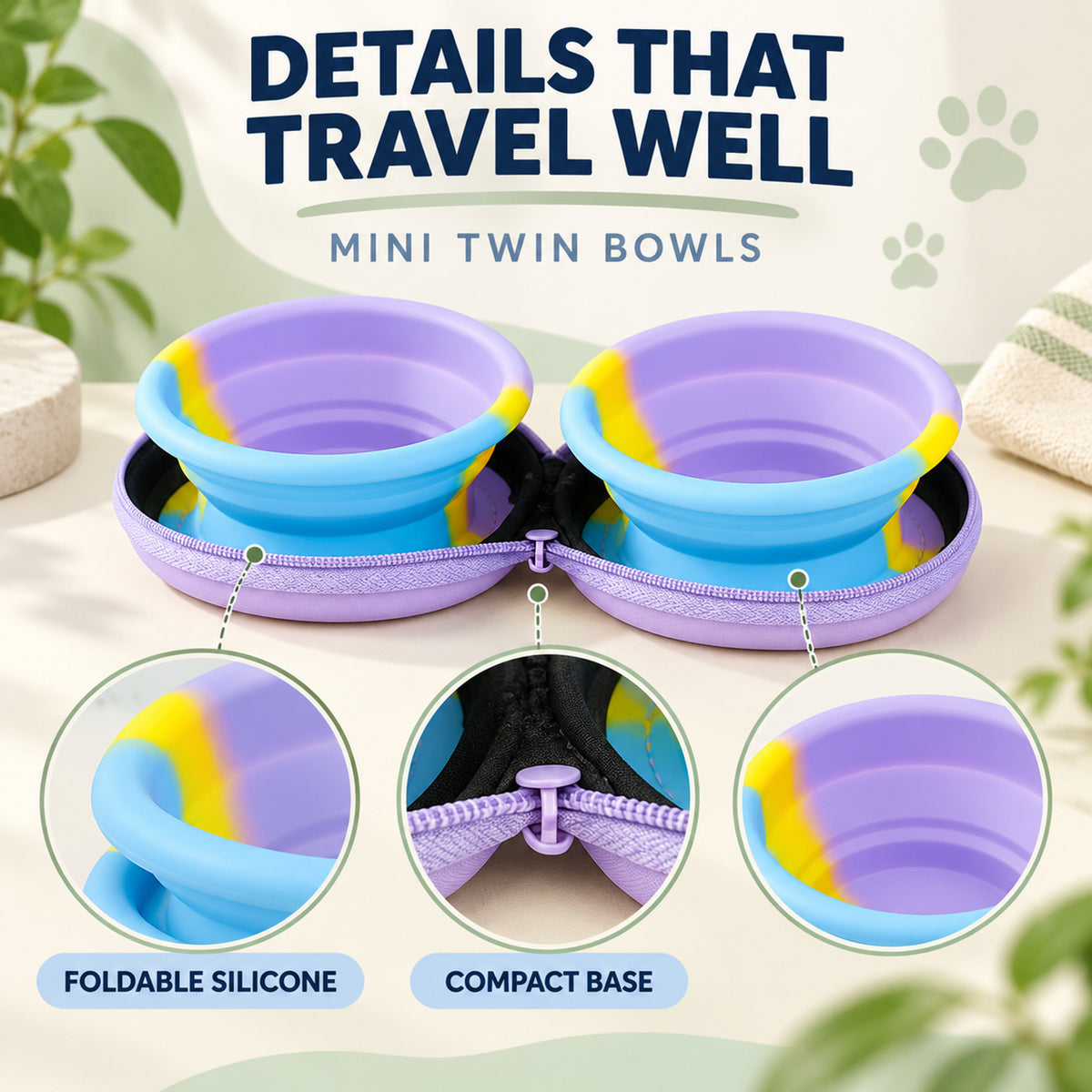 Mini Collapsible Silicone Double Pet Bowl, By GAVPEPY image 3 - 02-Design-Details.jpg