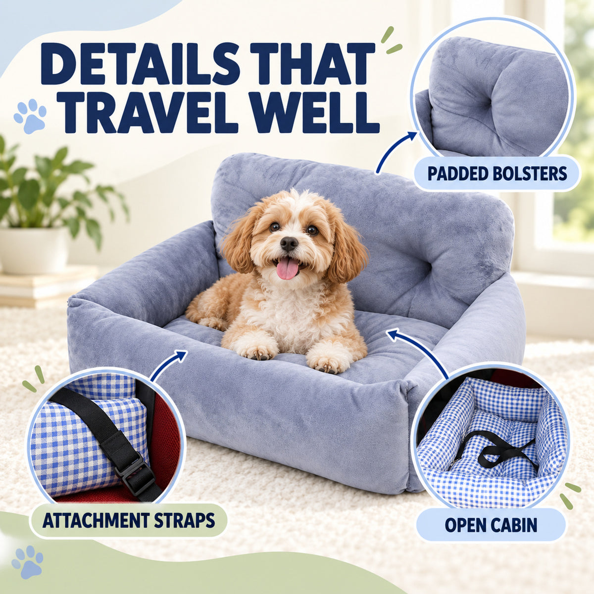 Pet Car Seat and Travel Bed, 3 Styles & 2 Sizes, By GAVPEPY image 3 - 02-Design-Details.jpg