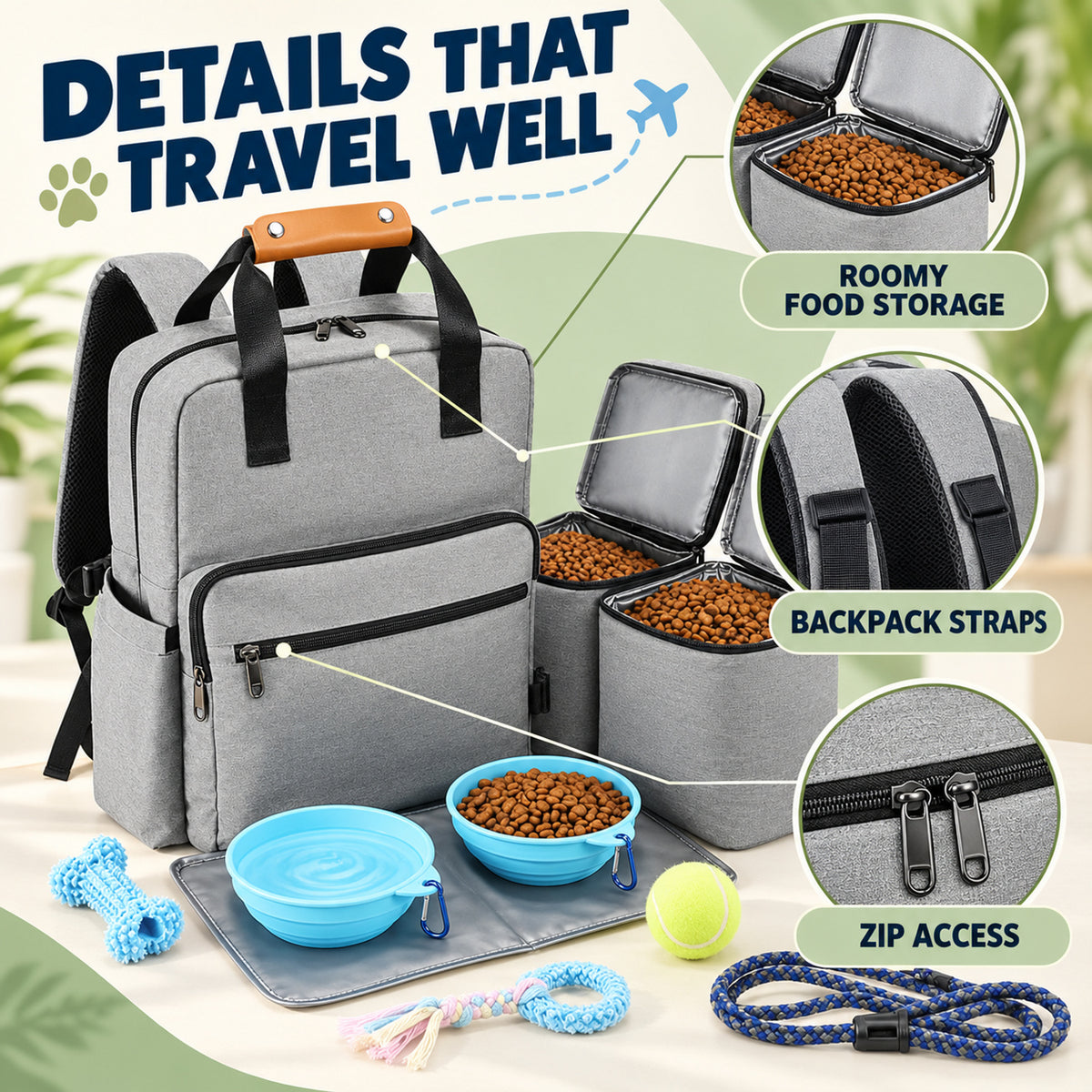 Large Oxford Fabric Pet Food Travel Backpack, 2 Colors, By GAVPEPY image 3 - 02-Design-Details.jpg