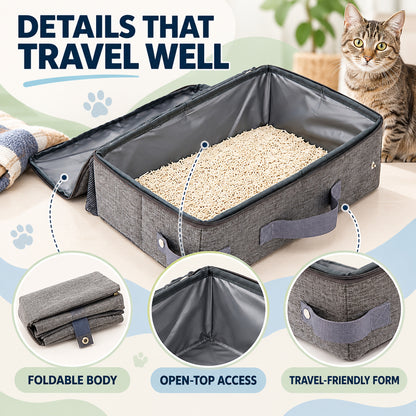 Foldable Travel Litter Box with Scoop, 30 x 30 x 11 cm, By GAVPEPY image 3 - 02-Design-Details.jpg