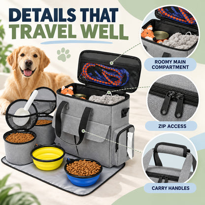 Large Pet Food Travel Bag with 2 Collapsible Bowls, 3 Colors, By GAVPEPY image 3 - 02-Design-Details.jpg