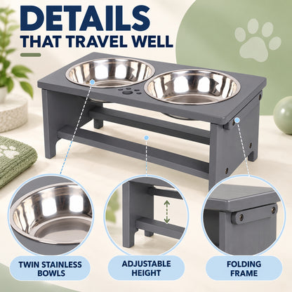 Adjustable Foldable Double Pet Bowl Stand, By GAVPEPY image 3 - 02-Design-Details.jpg