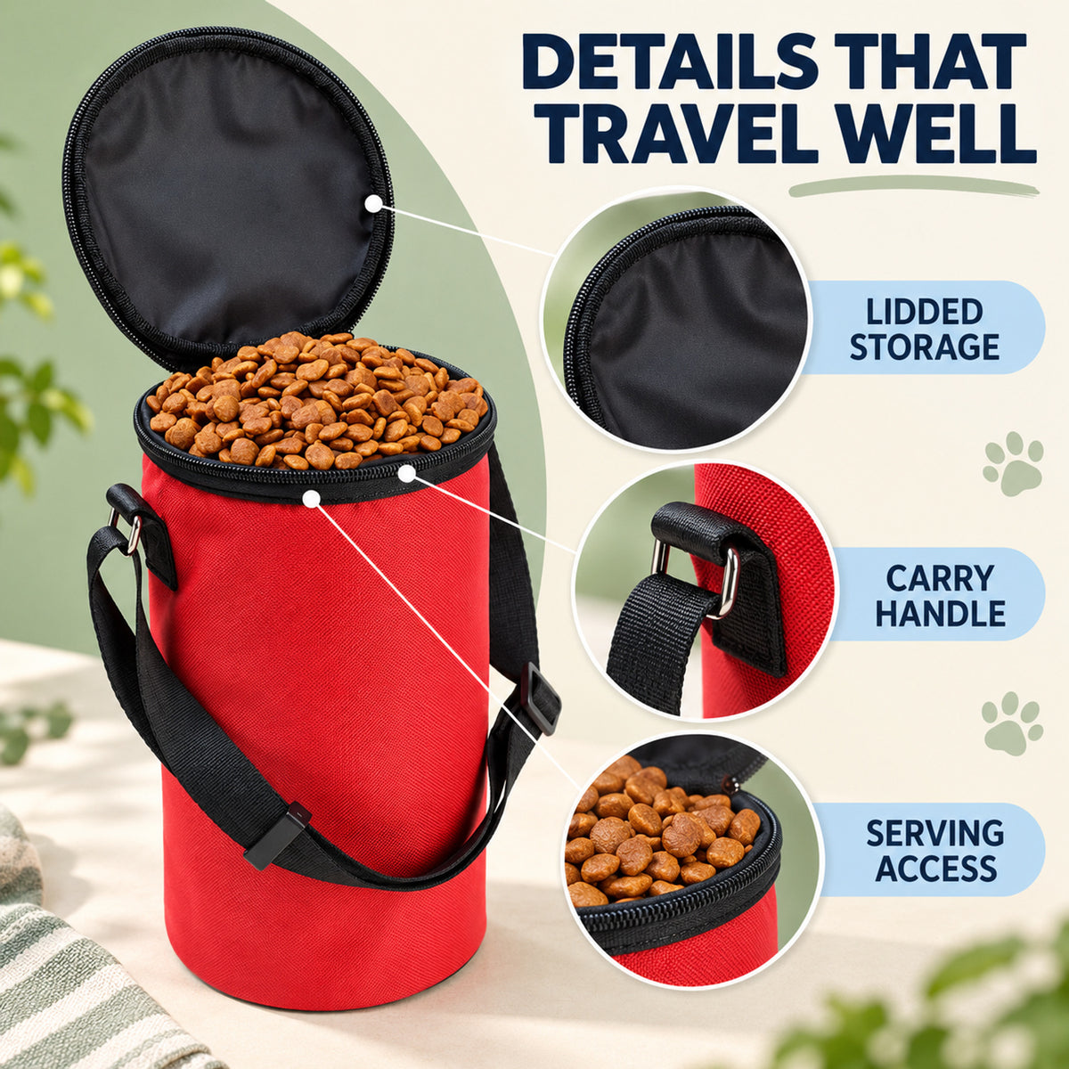 Canvas Pet Food Travel Bag with Bowl, 2 Colors, By GAVPEPY image 3 - 02-Design-Details.jpg