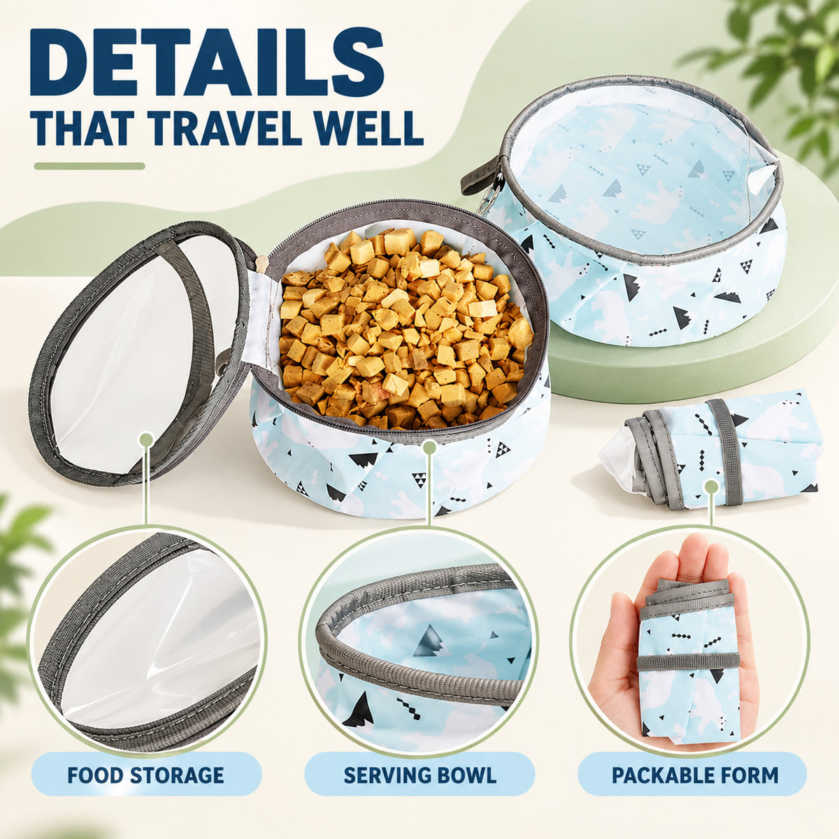 Portable Collapsible Silicone Pet Bowl, 2 Colors, By GAVPEPY image 3 - 02-Design-Details.jpg