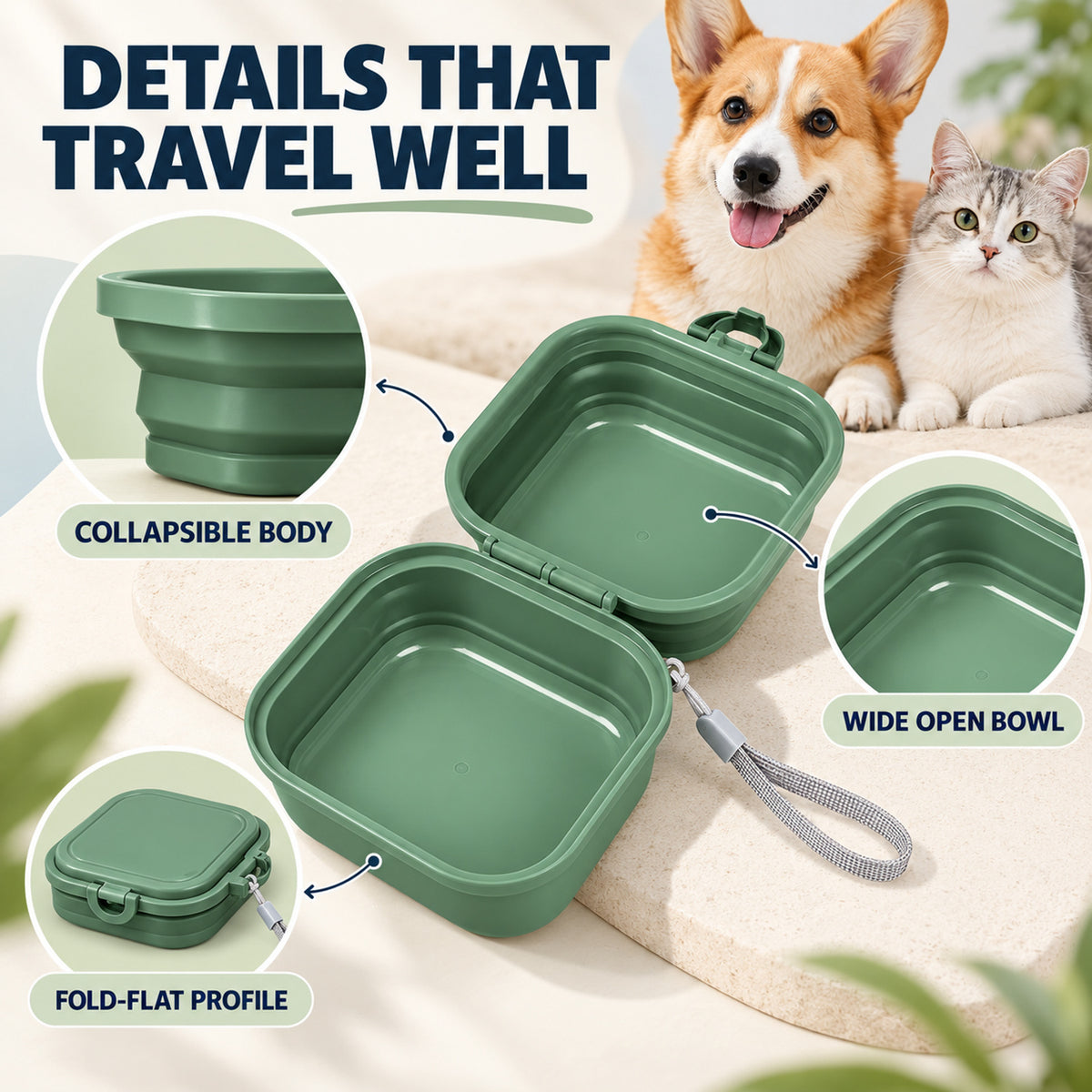 400 ml Collapsible Pet Travel Bowl, 3 Colors, By GAVPEPY image 3 - 02-Design-Details.jpg