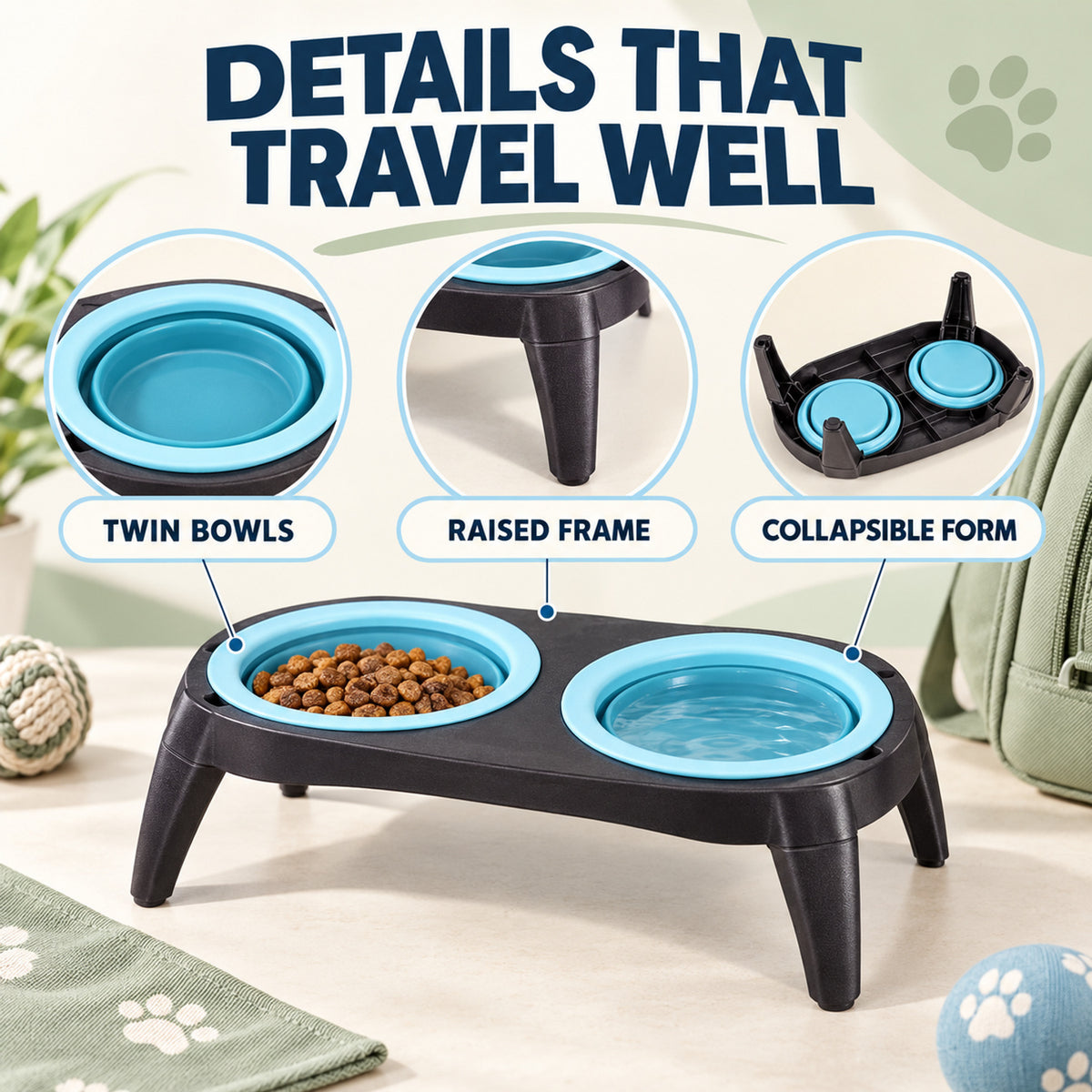 Foldable TPR Double Pet Bowl Table, 2 Colors, By GAVPEPY image 3 - 02-Design-Details.jpg