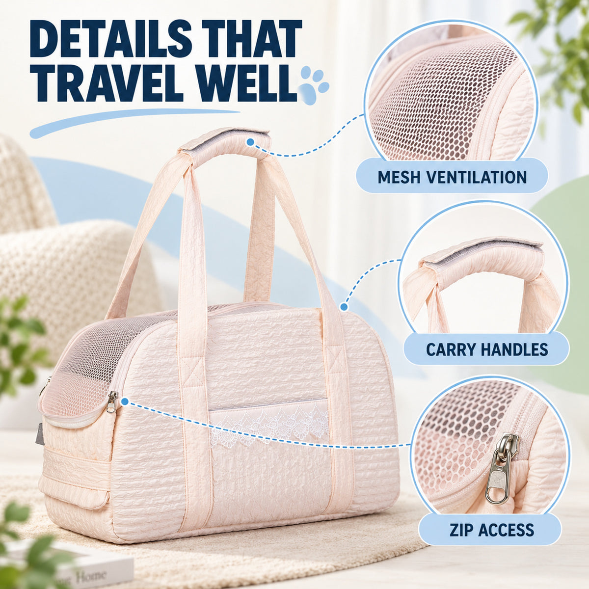 Soft-Sided Pet Travel Carrier, 2 Colors, By GAVPEPY image 3 - 02-Design-Details.jpg