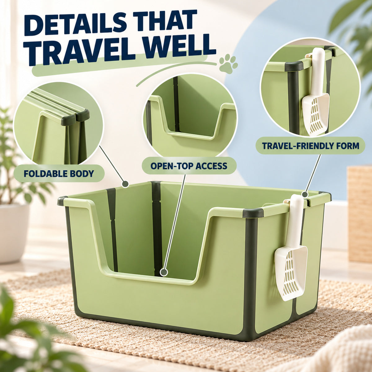 Collapsible PP Travel Litter Box, 2 Colors, By GAVPEPY image 3 - 02-Design-Details.jpg