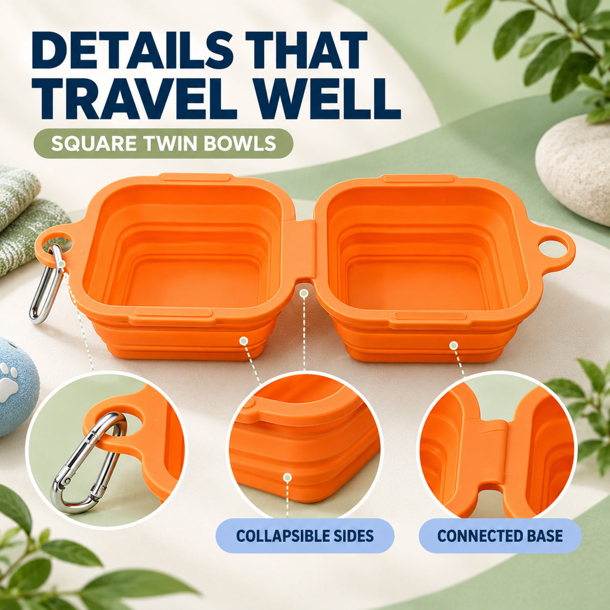 600 ml Collapsible Silicone Double Pet Bowl, 4 Colors, By GAVPEPY image 3 - 02-Design-Details.jpg