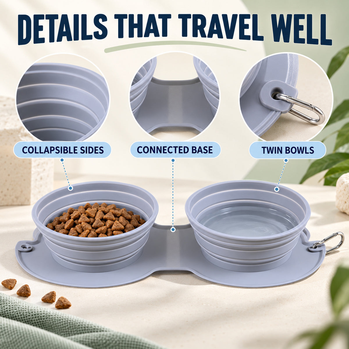 Collapsible Silicone Double Pet Travel Bowl, 3 Colors, By GAVPEPY image 3 - 02-Design-Details.jpg