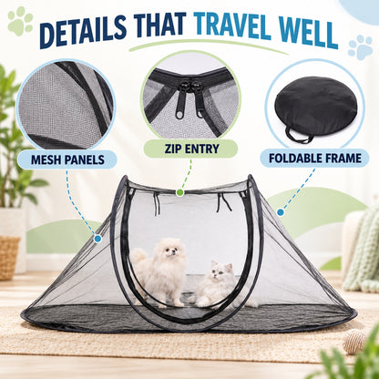 Foldable Oval Pet Travel Tent, 2 Sizes, By GAVPEPY image 3 - 02-Design-Details.jpg