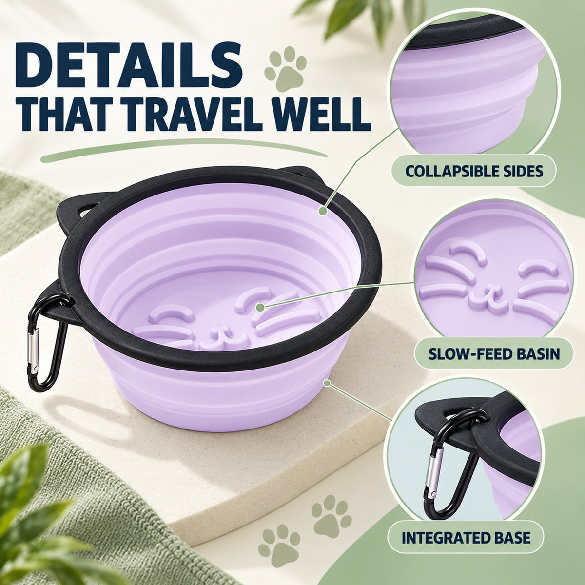 Collapsible Silicone Pet Bowl Set, 13 Styles, By GAVPEPY image 3 - 02-Design-Details.jpg