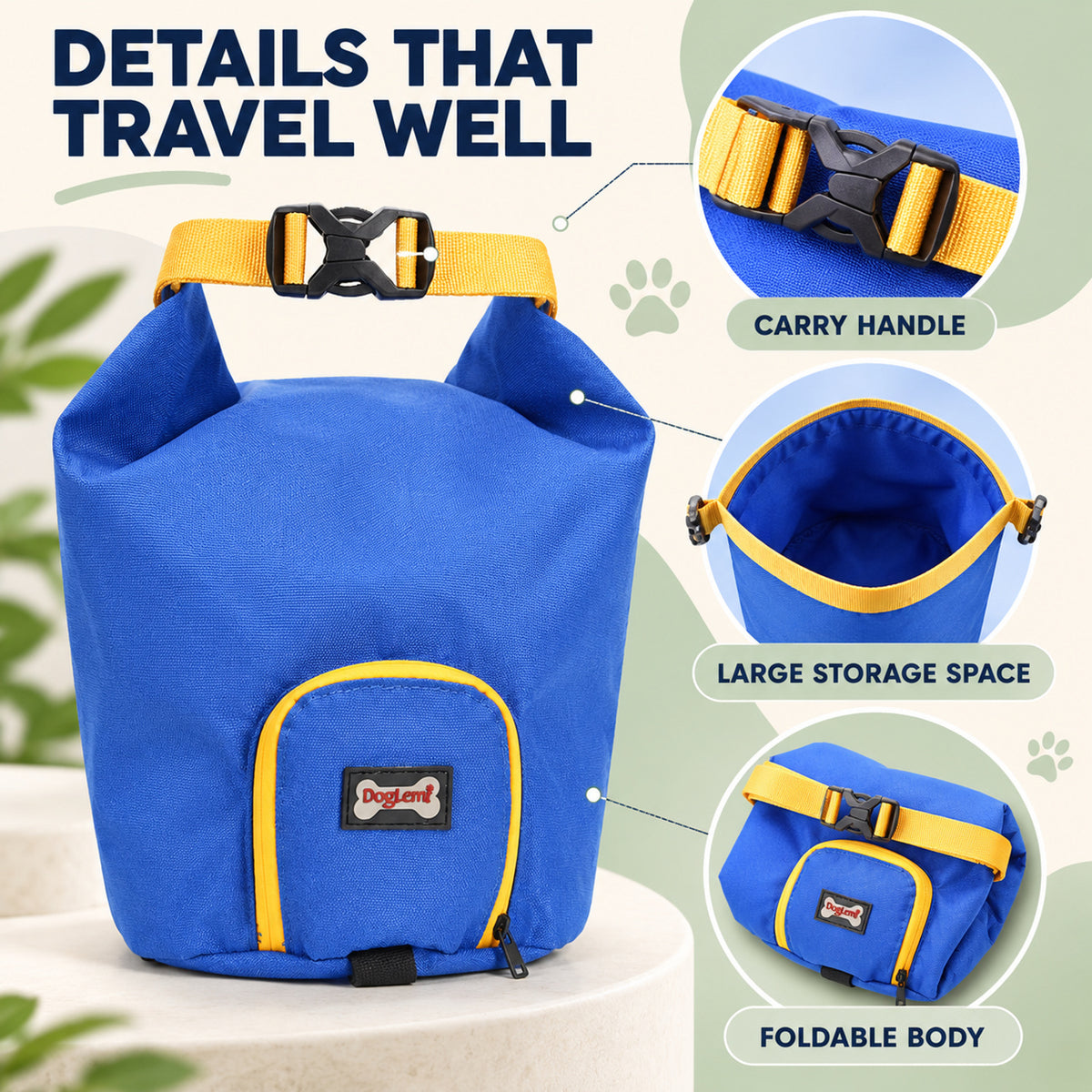 Water-Resistant Foldable Pet Food Travel Bag, By GAVPEPY image 3 - 02-Design-Details.jpg