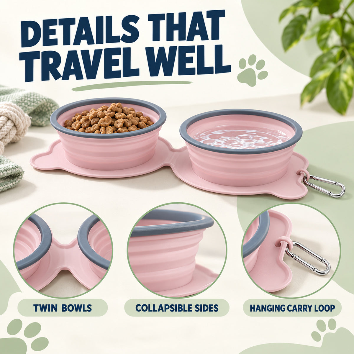 Twin Collapsible Silicone Pet Travel Bowls, 7 Colors, By GAVPEPY image 3 - 02-Design-Details.jpg