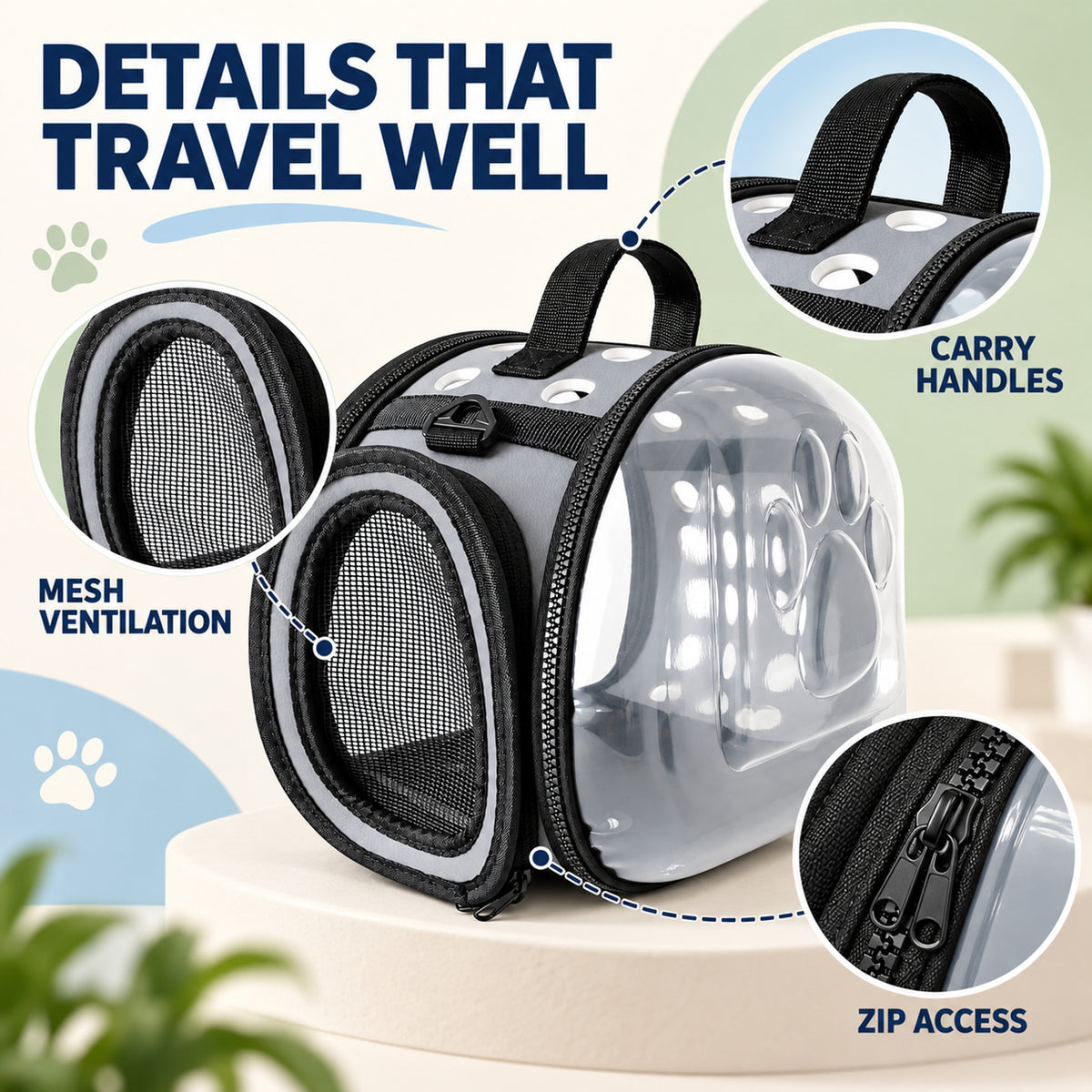 Soft-Sided Cat Travel Carrier, 6 Colors & 2 Sizes, By GAVPEPY image 3 - 02-Design-Details.jpg