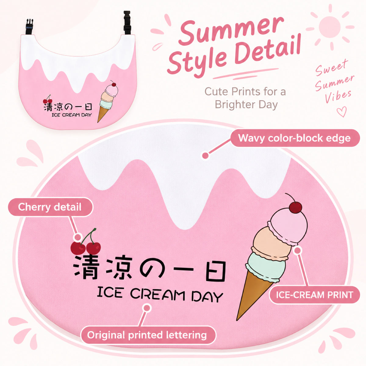 GAVPEPY Polyester Ice-Cream Print Pet Bib, Sizes S, M, L, XL, XXL, Pink, Green, Purple, for photos, celebrations, walks and everyday pet outfits; a neckwear accessory for everyday outfits, portraits and special occasions image 2 - 02-印花形状细节.jpg