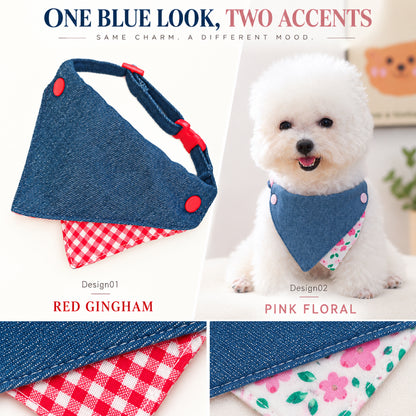 GAVPEPY Polyester Denim-Look Triangle Pet Bib, Sizes S, M, as pictured, for photos, celebrations, walks and everyday pet outfits; a neckwear accessory for everyday outfits, portraits and special occasions image 2 - 02-双款差异.jpg