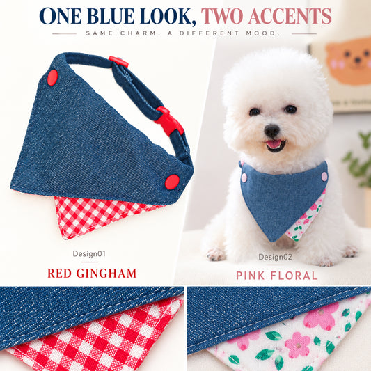GAVPEPY Polyester Denim-Look Triangle Pet Bib, Sizes S, M, as pictured, for photos, celebrations, walks and everyday pet outfits; a neckwear accessory for everyday outfits, portraits and special occasions image 2 - 02-双款差异.jpg