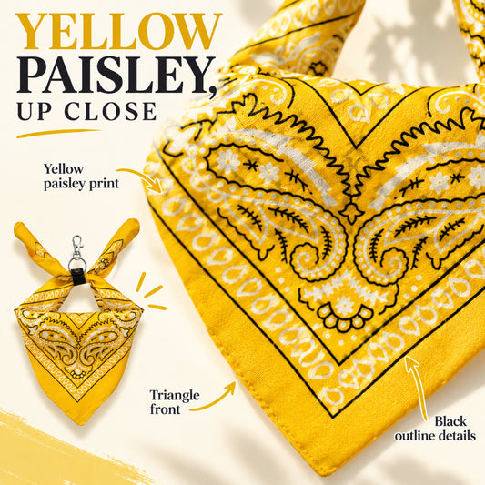 GAVPEPY Polyester Yellow Printed Pet Bandana, Size One Size, Yellow, for photos, celebrations, walks and everyday pet outfits; a neckwear accessory for everyday outfits, portraits and special occasions image 2 - 02-佩斯利花纹.jpg