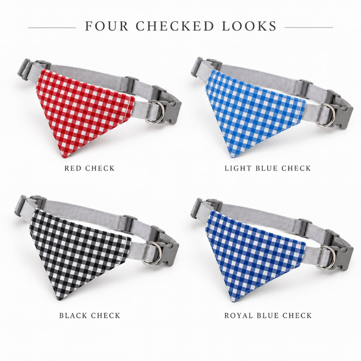 GAVPEPY Cotton-polyester blend Gingham Buckle Pet Bandana, Sizes M, L, Red, Blue, Black, for photos, celebrations, walks and everyday pet outfits; a neckwear accessory for everyday outfits, portraits and special occasions image 2 - 02-四色展示.jpg