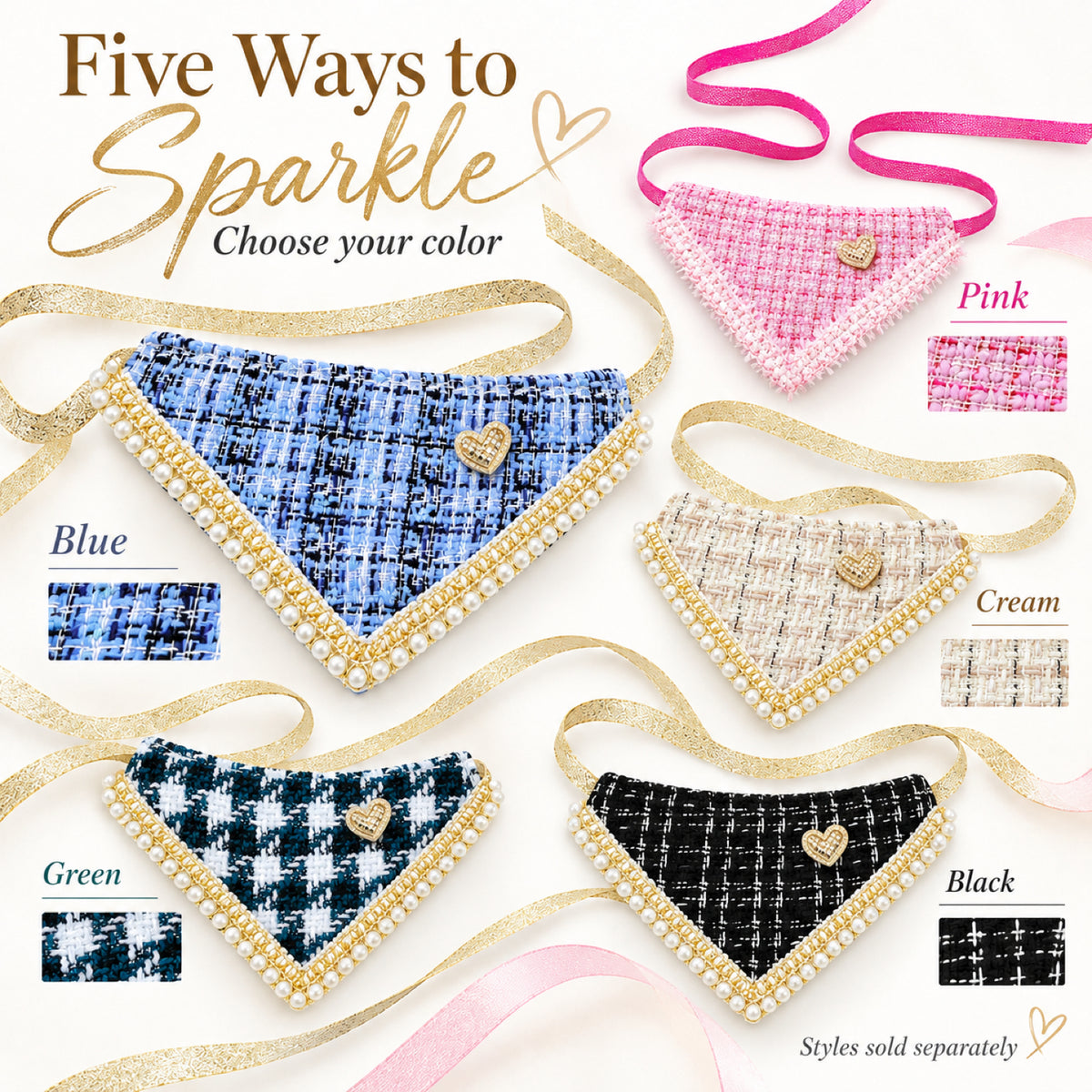 GAVPEPY Polyester Tweed-Look Triangle Pet Bib, Size S, 5 color or pattern options, for photos, celebrations, walks and everyday pet outfits; a neckwear accessory for everyday outfits, portraits and special occasions image 2 - 02-五色选款.jpg