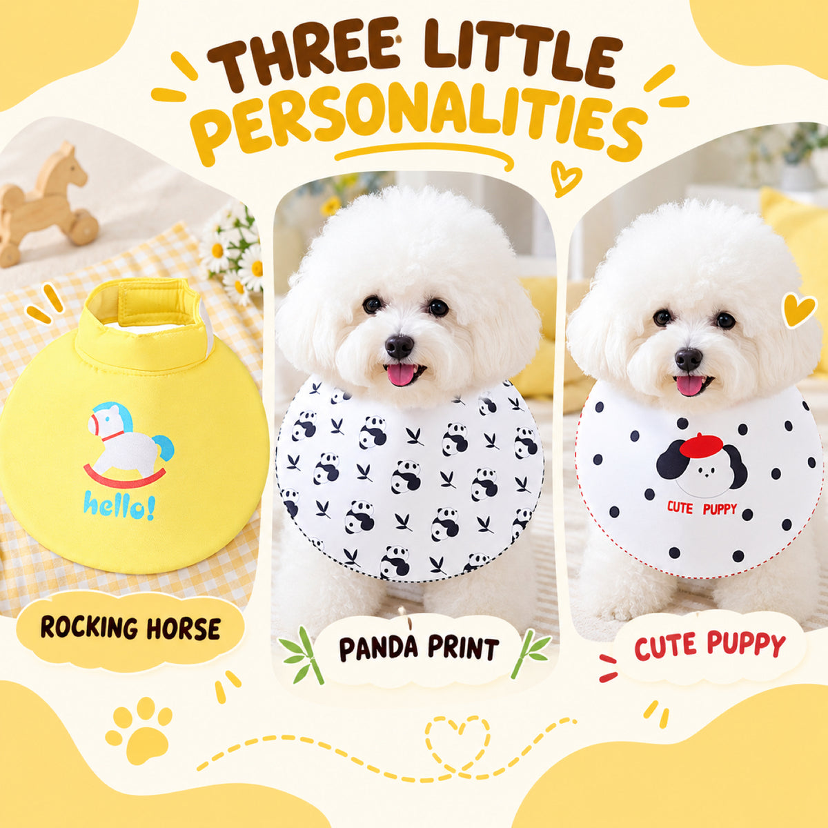 GAVPEPY Polyester Printed Pet Bib, Sizes S, M, L, XL, Yellow, White, Red, for photos, celebrations, walks and everyday pet outfits; a neckwear accessory for everyday outfits, portraits and special occasions image 2 - 02-三款图案.jpg