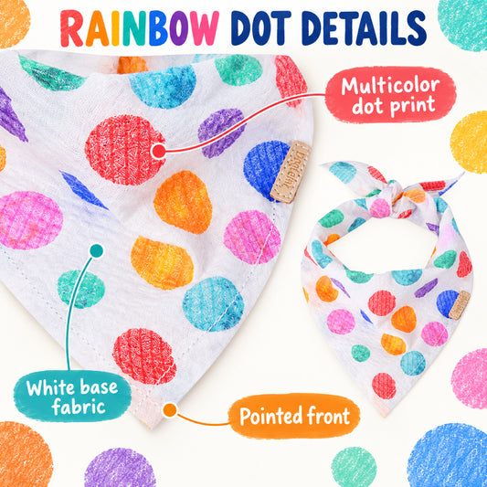 GAVPEPY Cotton Rainbow Dot Pet Bandana, Sizes S, L, as pictured, for pet photos, outings and celebrations; decorative neckwear with the selected print and fit shown in the product photos; review the selected variant photo for details image 2 - 02-彩虹波点外观.jpg