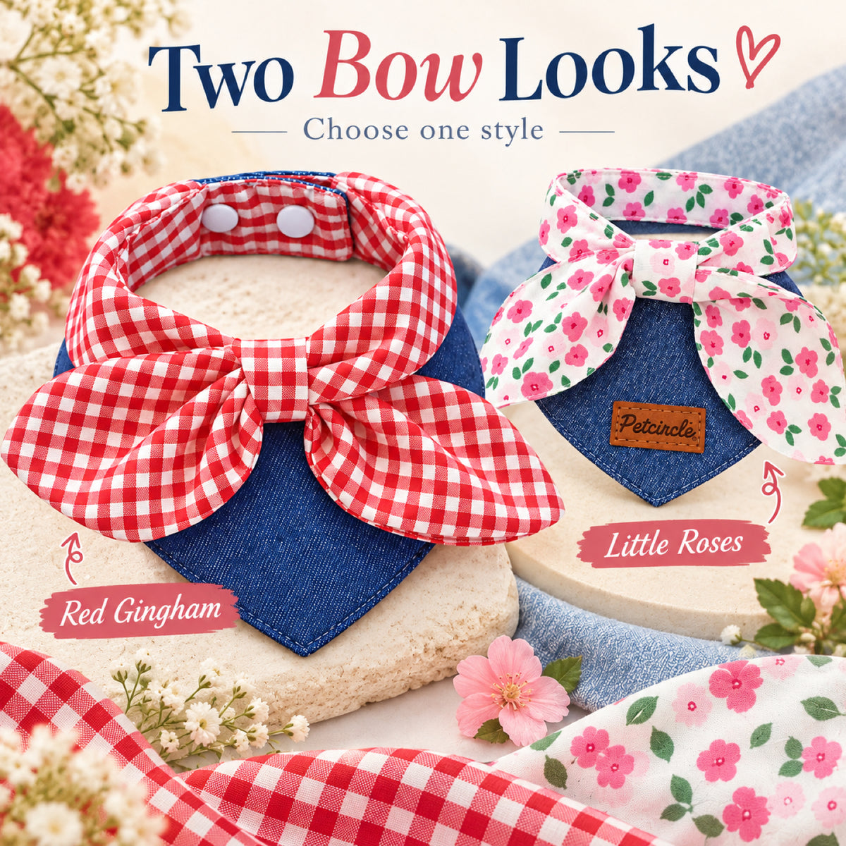GAVPEPY Polyester Gingham Bow Pet Bib, Sizes S, M, Red, for pet photos, outings and celebrations; decorative neckwear with the selected print and fit shown in the product photos; review the selected variant photo for details image 2 - 02-双款蝴蝶结.jpg