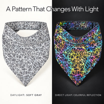 GAVPEPY Polyester Reflective Pattern Pet Bandana, Sizes S, M, L, Gray, for photos, celebrations, walks and everyday pet outfits; a neckwear accessory for everyday outfits, portraits and special occasions image 2 - 02-光照前后.jpg