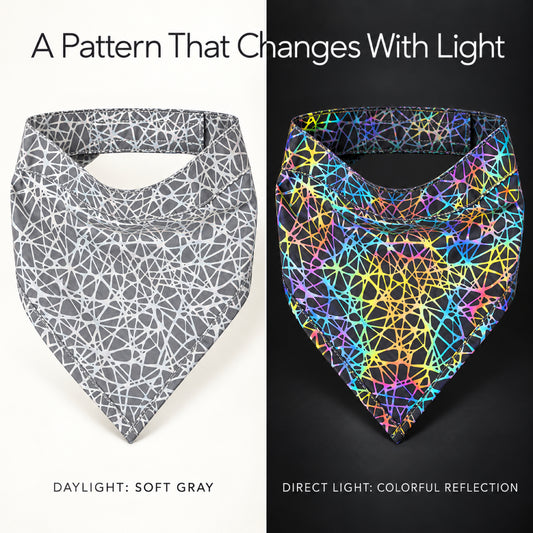 GAVPEPY Polyester Reflective Pattern Pet Bandana, Sizes S, M, L, Gray, for photos, celebrations, walks and everyday pet outfits; a neckwear accessory for everyday outfits, portraits and special occasions image 2 - 02-光照前后.jpg