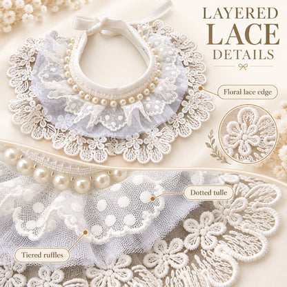 GAVPEPY Lace-Trim Pet Collar Bib, Sizes XS, S, M, L, XL, White, for pet photos, outings and celebrations; decorative neckwear with the selected print and fit shown in the product photos; review the selected variant photo for details image 2 - 02-蕾丝细节.jpg