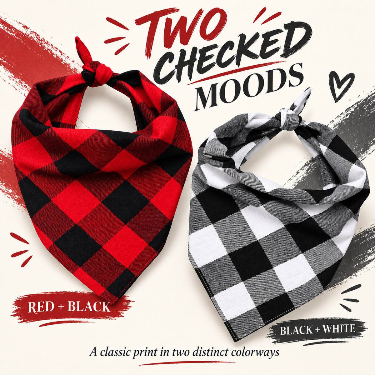 GAVPEPY Cotton-linen blend Gingham Pet Bandana, Sizes Small, Large, Red, White, for photos, celebrations, walks and everyday pet outfits; a neckwear accessory for everyday outfits, portraits and special occasions image 2 - 02-双色格纹.jpg