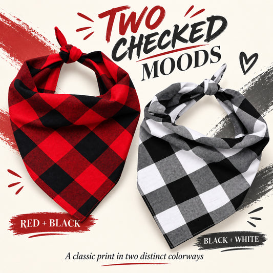 GAVPEPY Cotton-linen blend Gingham Pet Bandana, Sizes Small, Large, Red, White, for photos, celebrations, walks and everyday pet outfits; a neckwear accessory for everyday outfits, portraits and special occasions image 2 - 02-双色格纹.jpg