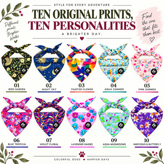 GAVPEPY Polyester Floral Print Pet Bandana, Size One Size, Green, for pet photos, outings and celebrations; decorative neckwear with the selected print and fit shown in the product photos; review the selected variant photo for details image 2 - 02-十款画册.jpg