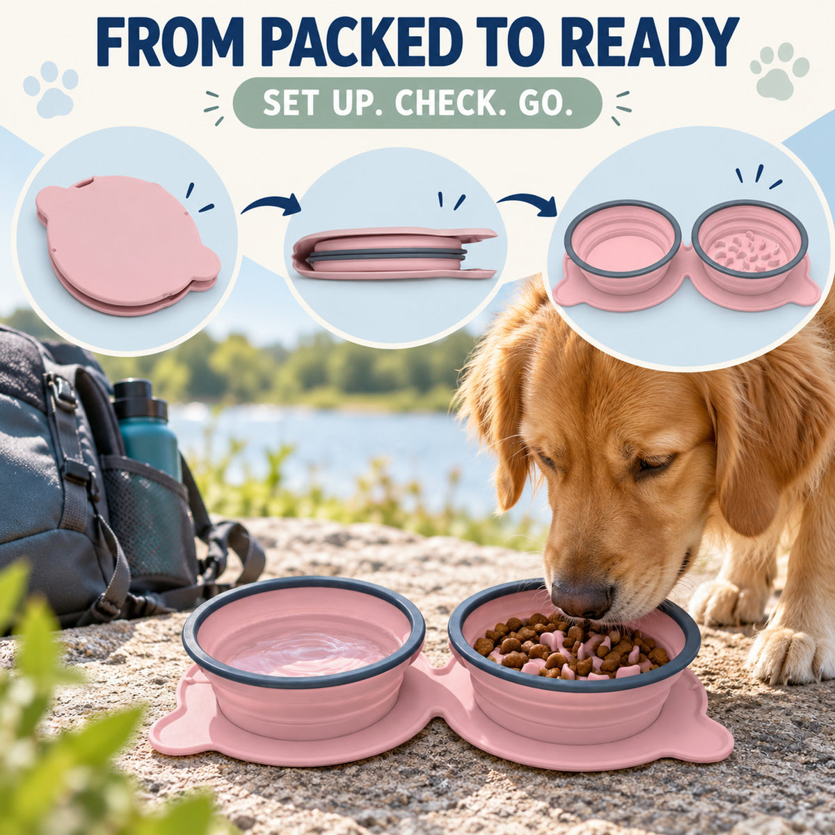 Twin Collapsible Silicone Pet Travel Bowls, 7 Colors, By GAVPEPY image 4 - 03-Product-Facts.jpg