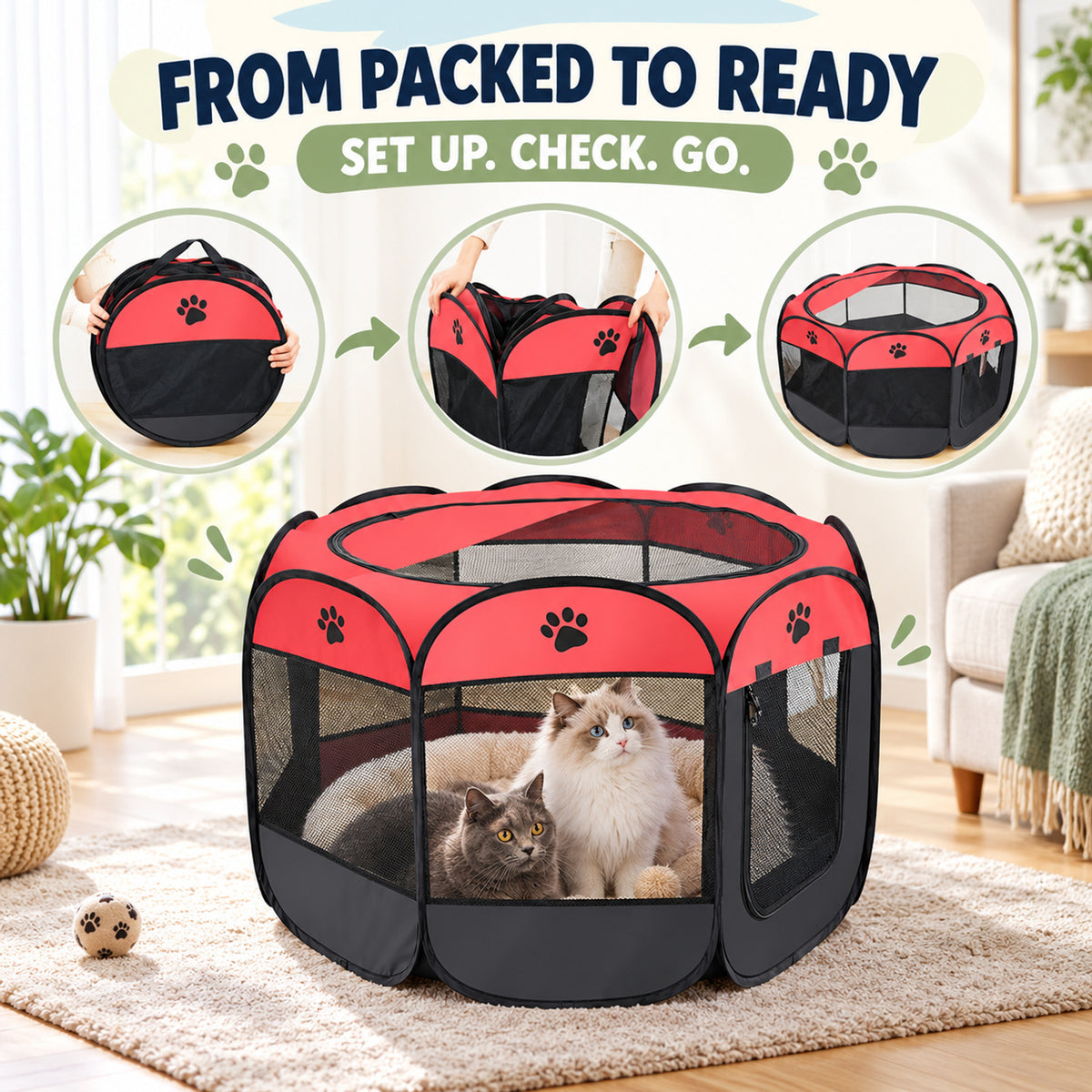 Foldable Oxford Fabric Pet Playpen, 6 Colors & 3 Sizes, By GAVPEPY image 4 - 03-Product-Facts.jpg