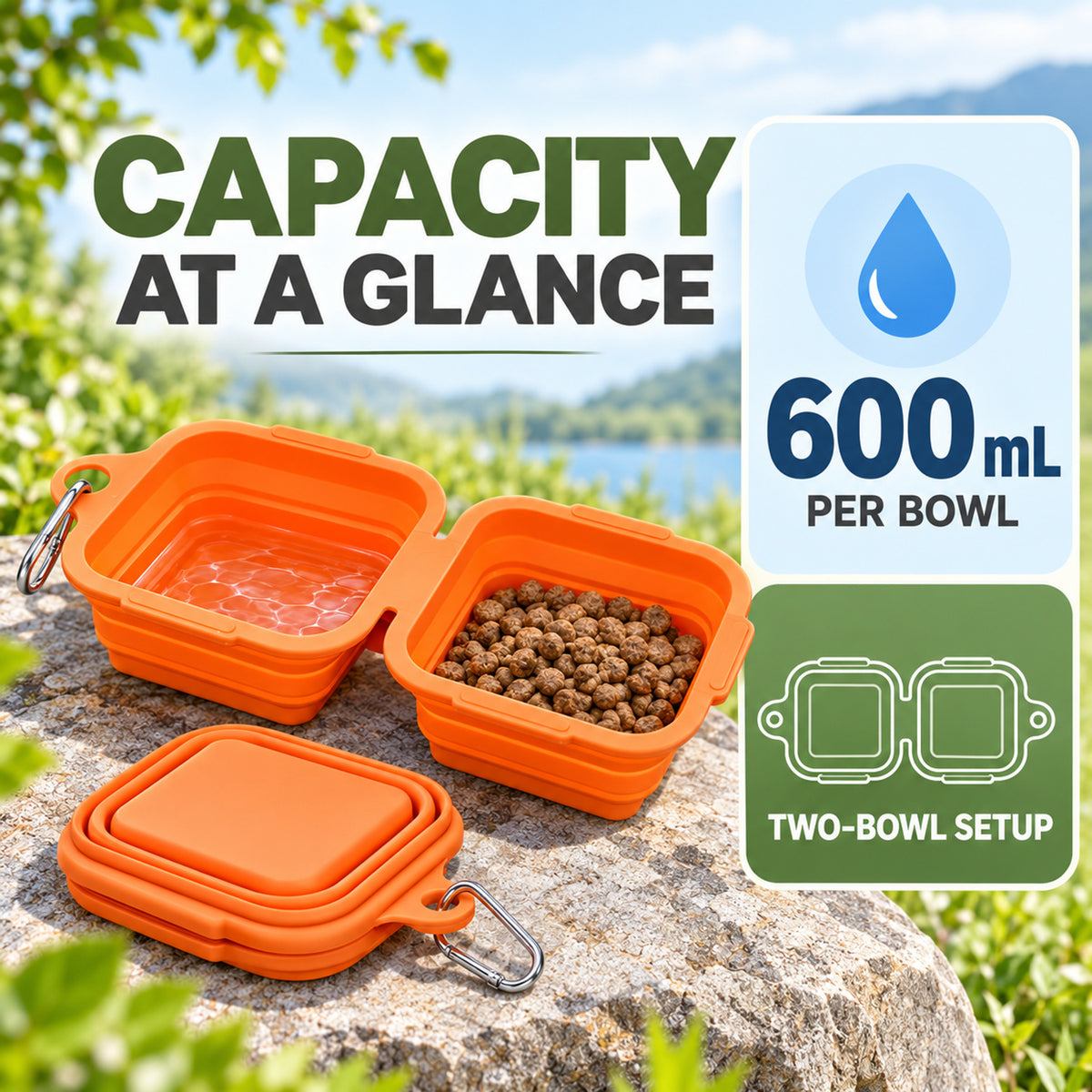 600 ml Collapsible Silicone Double Pet Bowl, 4 Colors, By GAVPEPY image 4 - 03-Product-Facts.jpg