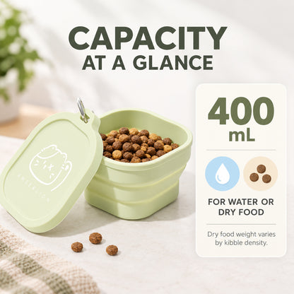 Covered 400 ml Collapsible Silicone Pet Bowl, 4 Colors & 2 Designs, By GAVPEPY image 4 - 03-Product-Facts.jpg
