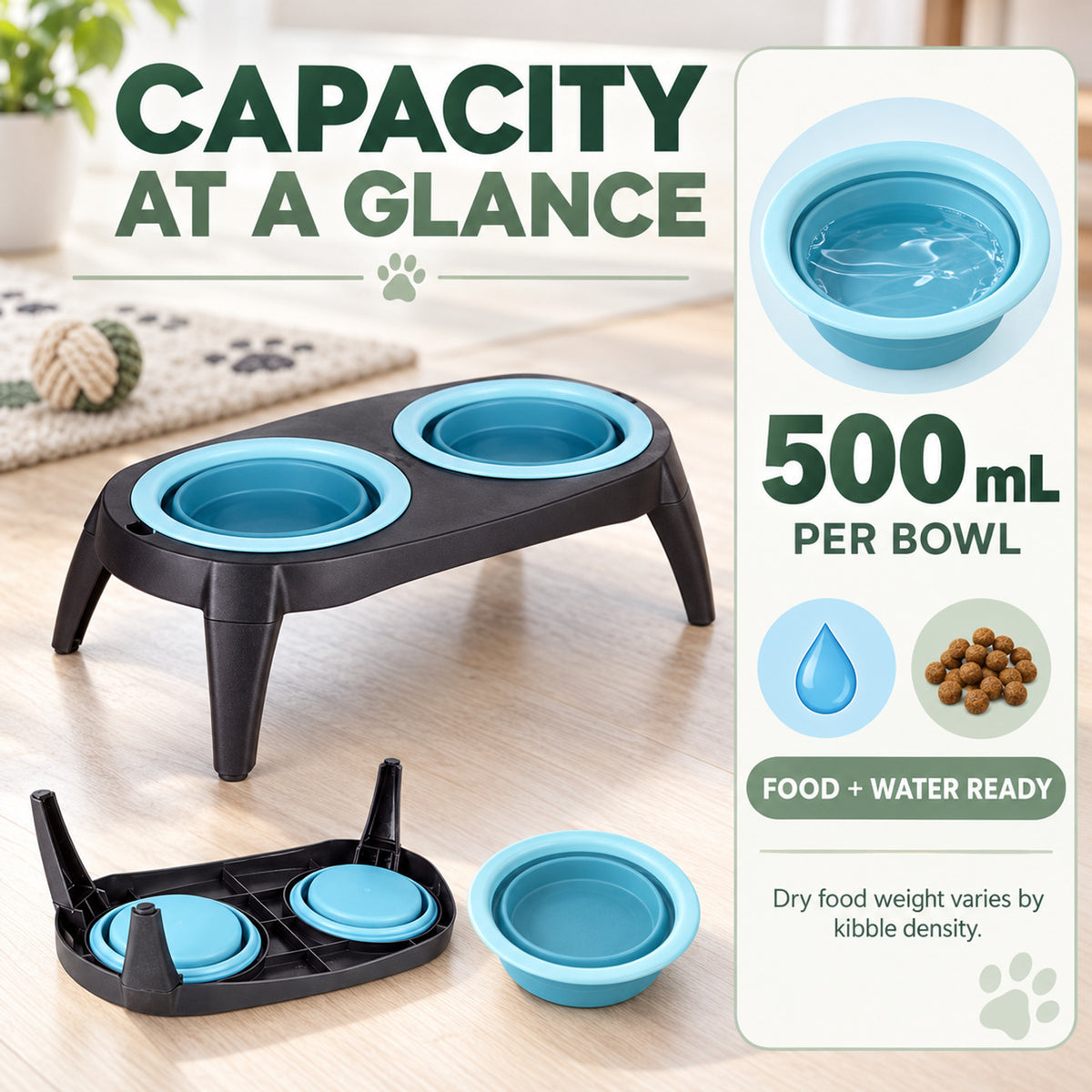 Foldable TPR Double Pet Bowl Table, 2 Colors, By GAVPEPY image 4 - 03-Product-Facts.jpg