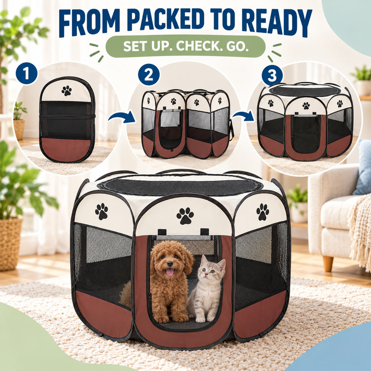 Foldable Pet Playpen, 6 Colors, 3 Sizes & 2 Packages, By GAVPEPY image 4 - 03-Product-Facts.jpg