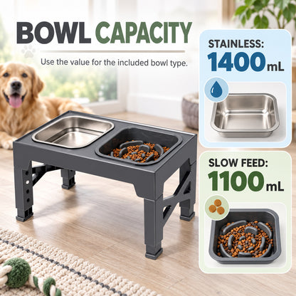 Adjustable Foldable Pet Bowl Stand, 2 Colors & 3 Bowl Sets, By GAVPEPY image 4 - 03-Product-Facts.jpg