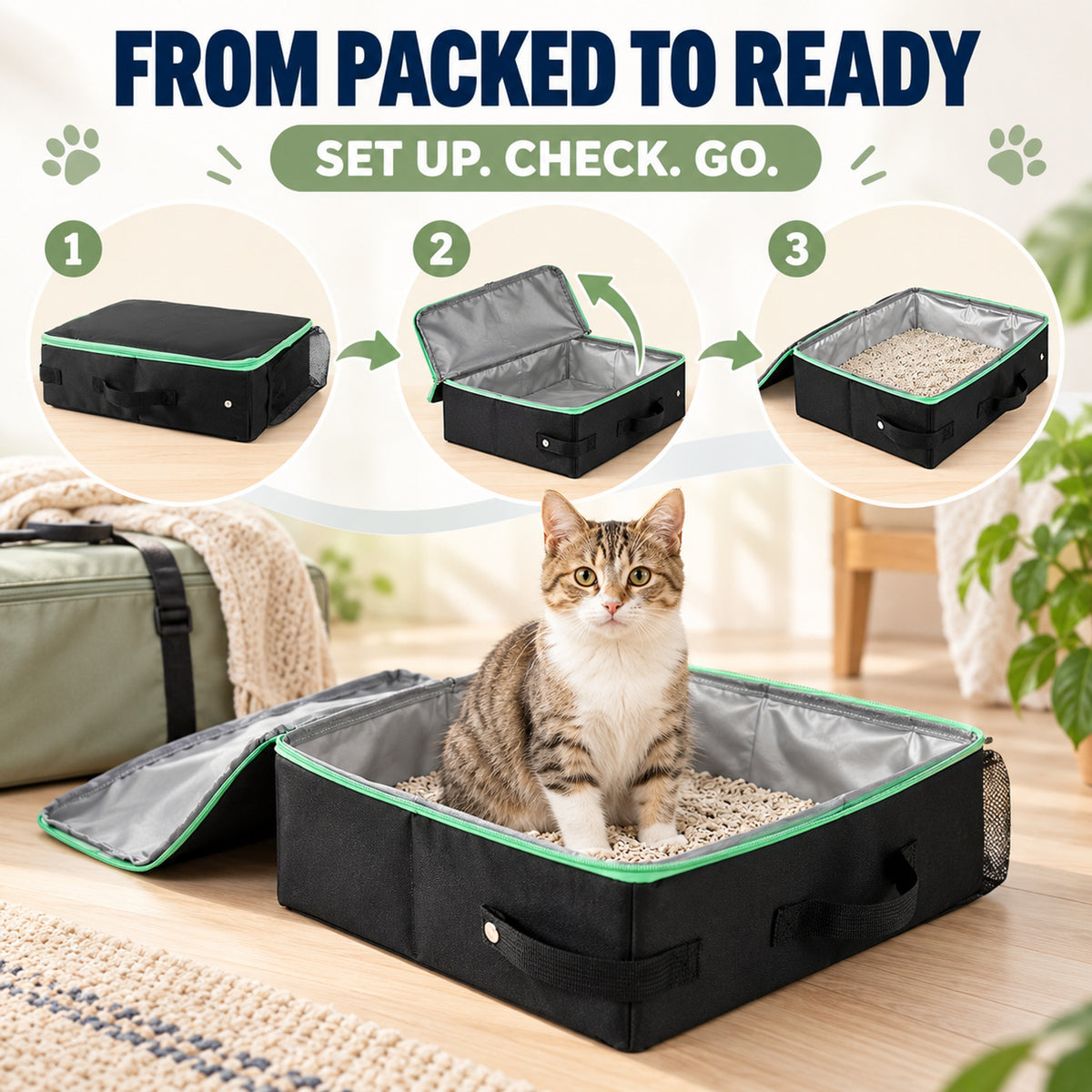 Foldable Travel Litter Box, 40 x 30 x 13 cm, 2 Colors, By GAVPEPY image 4 - 03-Product-Facts.jpg