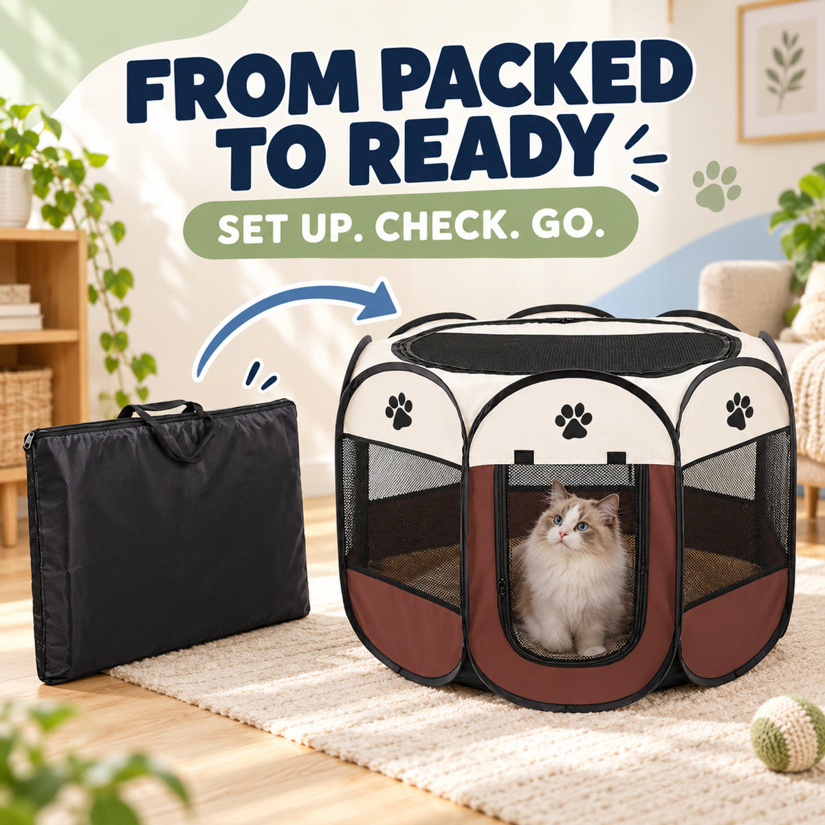 Foldable Black Pet Playpen with Carry Bag, 3 Sizes, By GAVPEPY image 4 - 03-Product-Facts.jpg