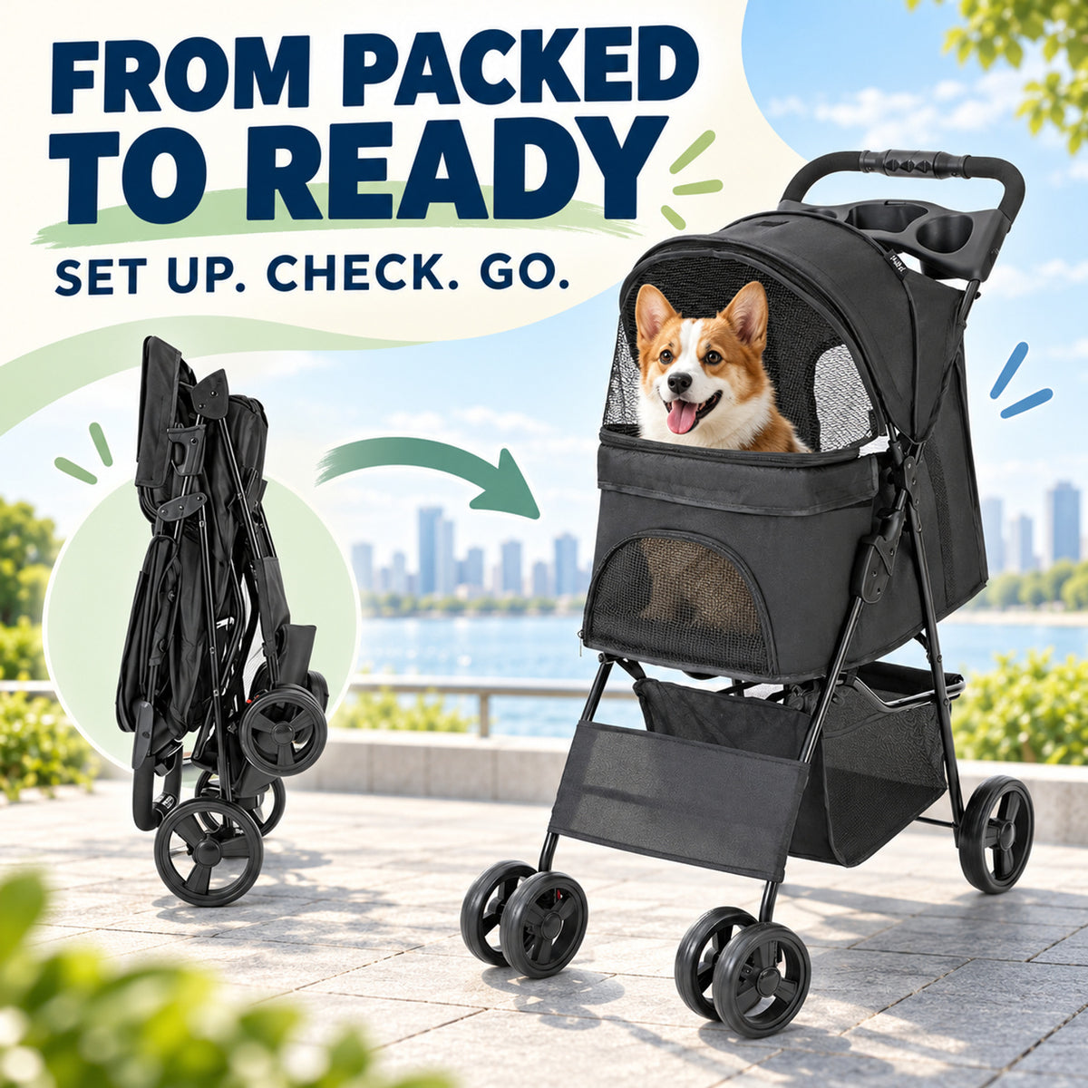 Foldable Pet Stroller with Tray, 2 Colors, By GAVPEPY image 4 - 03-Product-Facts.jpg