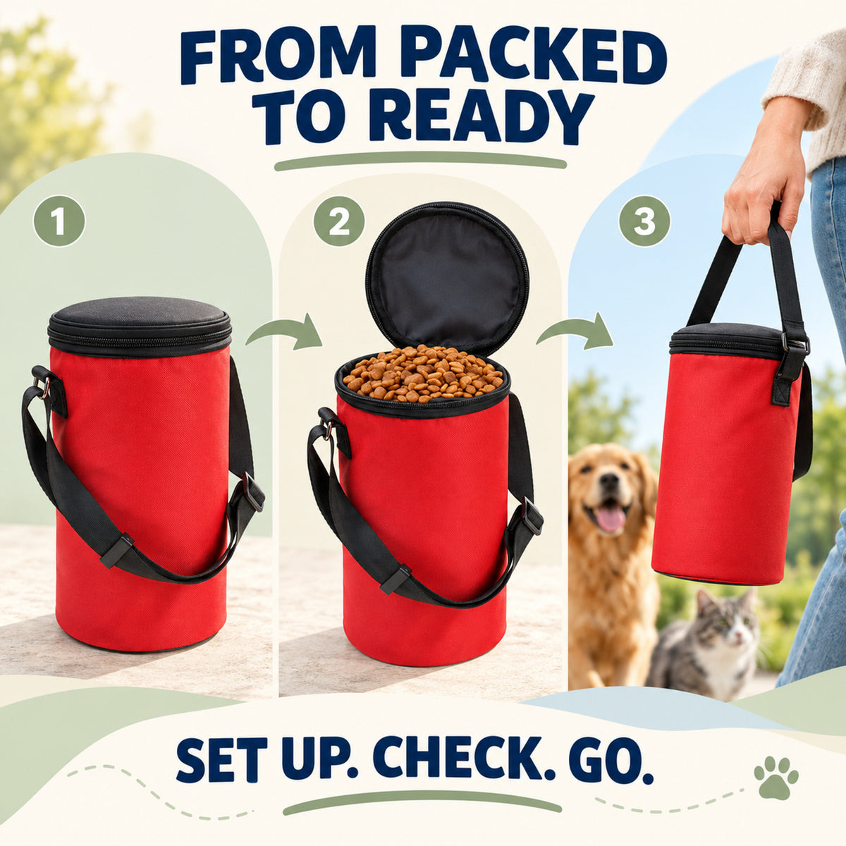 Canvas Pet Food Travel Bag with Bowl, 2 Colors, By GAVPEPY image 4 - 03-Product-Facts.jpg