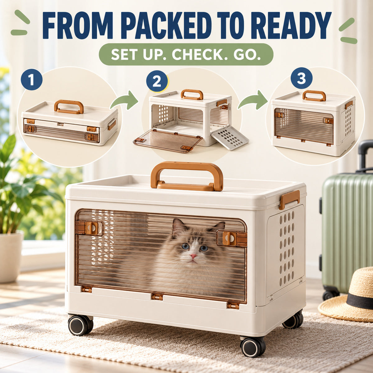 Portable Wheeled Pet Travel Carrier, 44.5 x 32 x 26 cm, By GAVPEPY image 4 - 03-Product-Facts.jpg
